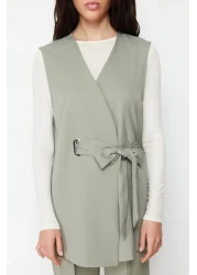  Modest Khaki Accessory Detailed Woven Fabric Vest Trousers Top and Bottom Set TCTSS24US00035