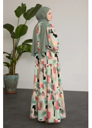 InStyle Oval Geometric Patterned Patchwork Green Dress