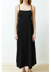  Collection Black A-Line Texture Maxi Dress - Adjustable Strap, Wrap Detail TWOSS24EL00060