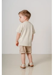 bombe Baby Kids Beige Cotton Shorts 2-Piece Comfortable Set Trend Fashion Bottom Top Set