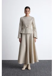 Manuka Beige Tuvit Blouse - Peplum Detailed