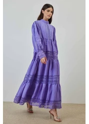 Hooopstore فستان بتفاصيل دانتيل أرجواني