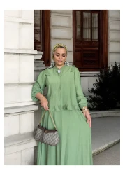 Aselim Hijap Moda Strawberry Fabric Cotton Ruffle Shirt Skirt Suit – Green