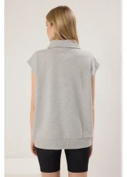  Collection تي شيرت رمادي ميلانج كبير الحجم - طباعة شعار، مقاس TWOSS25TS00116