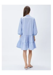 Koton فستان قميص قصير بياقة رائعة وأكمام منفوخة بطبقات