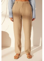  Collection Mink 100% Linen High Waist Wide Leg Trousers TWOSS24JE00246