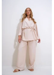 Trend Alaçatı Stili سترة وسترة علوية مجعدة بلون كريمي - ALC-X12433