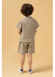 Minipodyum Boy's Placket Shirt Shorts Muslin Summer Double Set