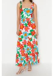  Collection فستان محبوك طويل بزهرة كبيرة باللون البرتقالي TWOSS23EL02328