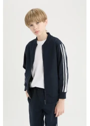 Defacto طقم مكون من قطعتين للأولاد - سترة بومبر بسحاب وياقة جامعية وسروال رياضي مطاطي D9854a825sp