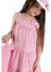 VOY KİDS Girl's Summer Patterned Dress with Hat