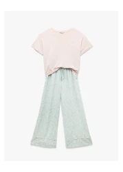 Koton V-Neck Short Sleeve Printed Loose Fit Viscose Woven Pajama Set