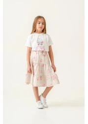 Magu Girls' Cotton Floral Patterned T-Shirt and Skirt Set