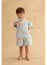 Fahhar Kids Pat Detailed Shirt Suit Blue