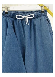 Modamorfo Jeans Kimono Suit with Tie Front Pockets and Trousers - Dark Blue