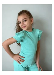 özge başaran Mint Girl's 4-Piece Set – Ruffled Shorts T-Shirt Socks Band Combination