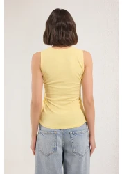  Collection Light Yellow Straight Square Collar Strap Fitted Blouse Twoss24Bz00400