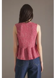  Collection Red Gingham Pattern Binding, Just Like Sleeveless Stretchy Knitted Blouse