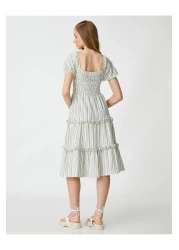 Koton فستان ميدي برقبة مربعة وأكمام منفوشة مكشكشة