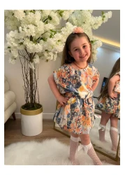 GÖKJOY BUTİK طقم تنورة بناتي من الكتان الأحلام بألوان الصيف مع تاج مكون من 3 قطع