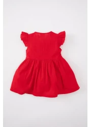 Defacto Baby Girl Short Sleeve Linen Look Basic Dress Z7402A224Sm