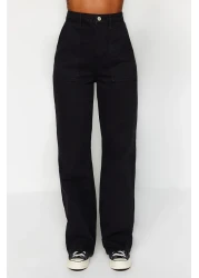  Collection Black High Waist Wide Leg Jeans with Pocket Detail TWOAW22JE0595