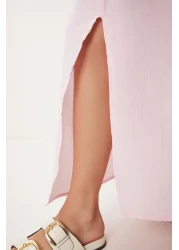 Happiness İstanbul طقم تنورة بلوزة موسلين وردي للنساء RV00206