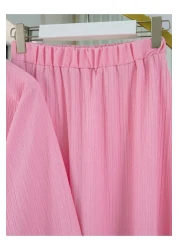 Modamorfo Crinkle Suit with Tie Front Skirt - Pink