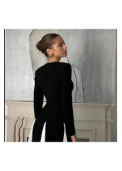 GZMBUTİK Women's Black and White Princess Cut Skirt Fluffy Long Dress