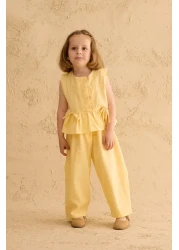 Fahhar Kids Ribbon Linen Suit Yellow