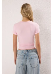  Collection Light Pink Gather / Drape \Ailler Fitted Knitted Blouse