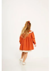 Karan Kids Girl's Collar Embroidery Detail Dress (Buckle Is Gift)