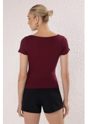  Collection Burgundy Gather/Drape Detailed Fitted/Fitted Knitted Blouse Twoss25Bz00278