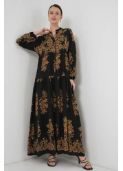 Bigdart 2423 Model Authentic Patterned Black Dress