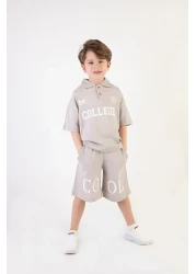 HARİKA KİDS شورت للأولاد مطبوع عليه كلية بأكمام قصيرة وياقة بولو من نسيج Lekos بدلة أساسية للأعمار من 2 إلى 5 سنوات