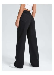SHEVEGA Black High Waist Wide Leg Boyfrien Jeans
