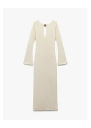 Koton X Melis Ağazat - فستان طويل بأكمام إسبانية طويلة مع بطانة وتفاصيل إكسسوارات ورقبة دائرية