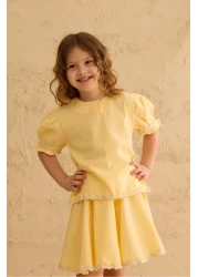 Fahhar Kids Water Stone Detailed Skirt Suit Yellow