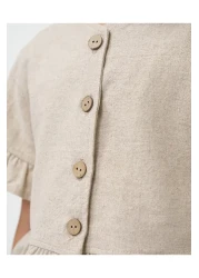 Minipodyum Girl's Buttoned Linen Summer Double Set