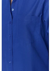  Collection قميص منسوج من القطن بجيب واحد باللون الأزرق الداكن/قميص واسع مقاس TWOAW20GO0115