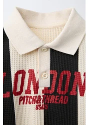 Magu Boys' Cotton Striped London Letter T-Shirt and Embroidered Jean Set