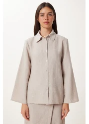 Happiness İstanbul Women's Beige Linen Shirt Skirt Suit Fn03475