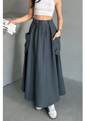 MD trend Women's Belted Big Pocket Detailed Skirt