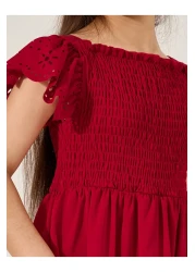 Styli Schiffli Smocked Detail Tiered Dress