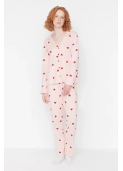  Collection طقم بيجامة محبوكة على شكل قلب من القطن بنسبة 100% باللون الوردي THMAW21PT0548