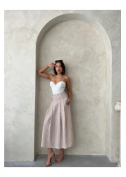 HARVESSE Pleated Midi Linen Look Skirt