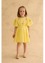 Fahhar Kids فستان قطن مطرز أصفر