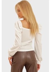 Trend Alaçatı Stili Women's White Princess Sleeve Front Button Detailed Crepe Blouse ALC-X10867