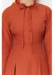 Modest Tile Collar Tie Detailed Buttoned Woven Dress TCTSS24EB00149