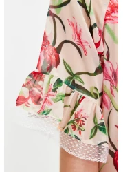  Modest Ecru Chiffon Evening Dress - Floral Pattern, TCTSS24EB00007